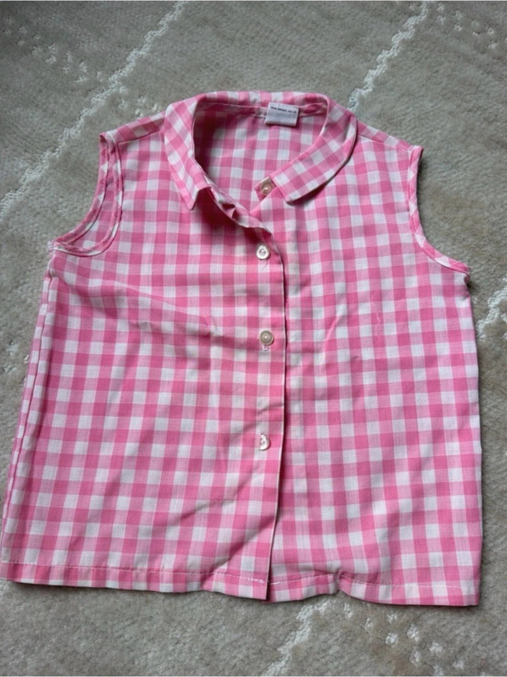 Vintage Kids Sears Pink and White Gingham Sleeveless Button-Up Top